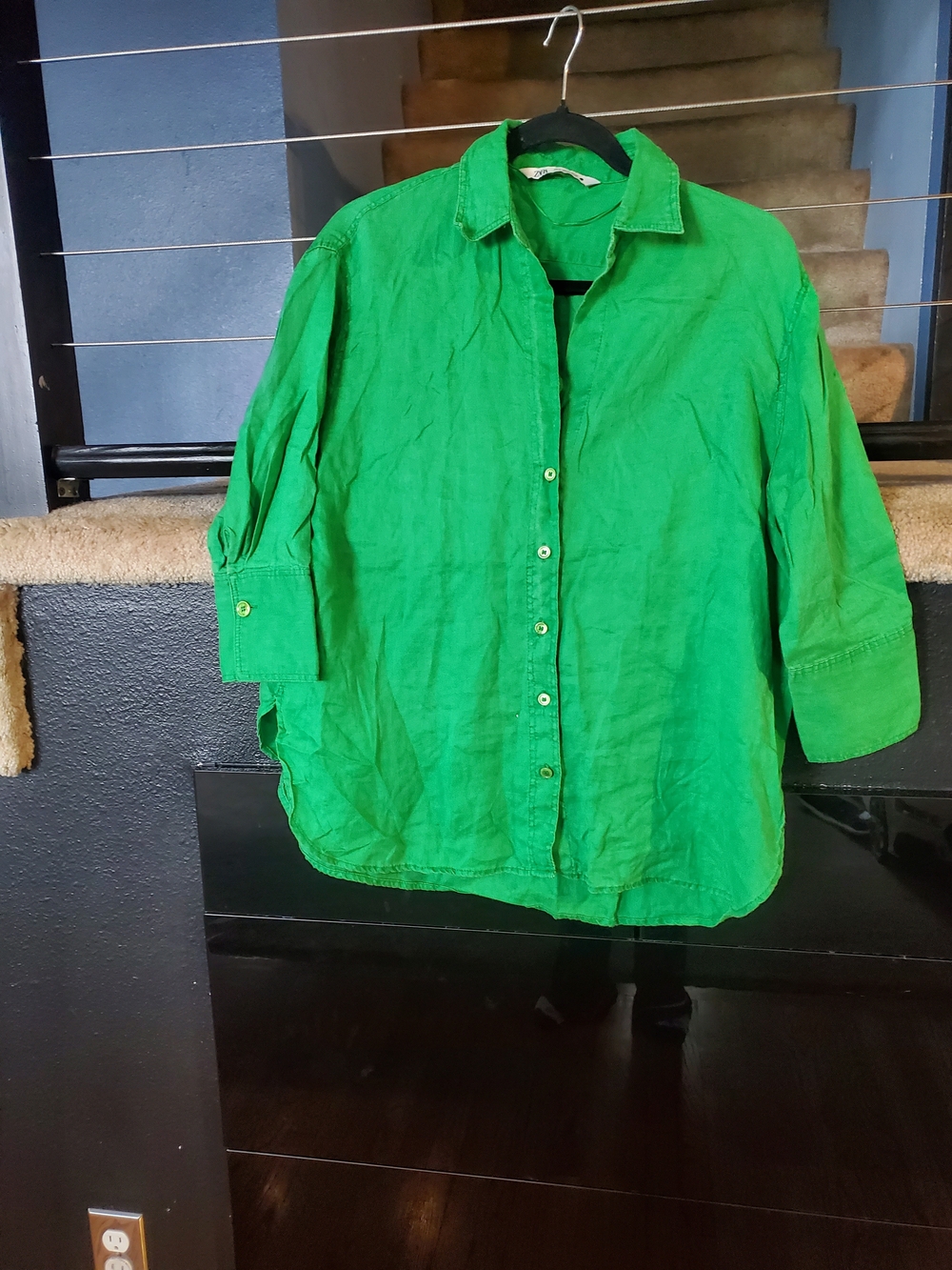 Zara Bright Green Button-Down Linen Shirt